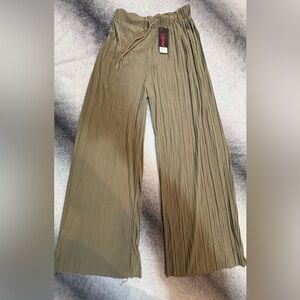 NWT NWD Kimberly C Taupe Brown Crinkl Wide Leg Palazzo Pants Trousers OS (A7)